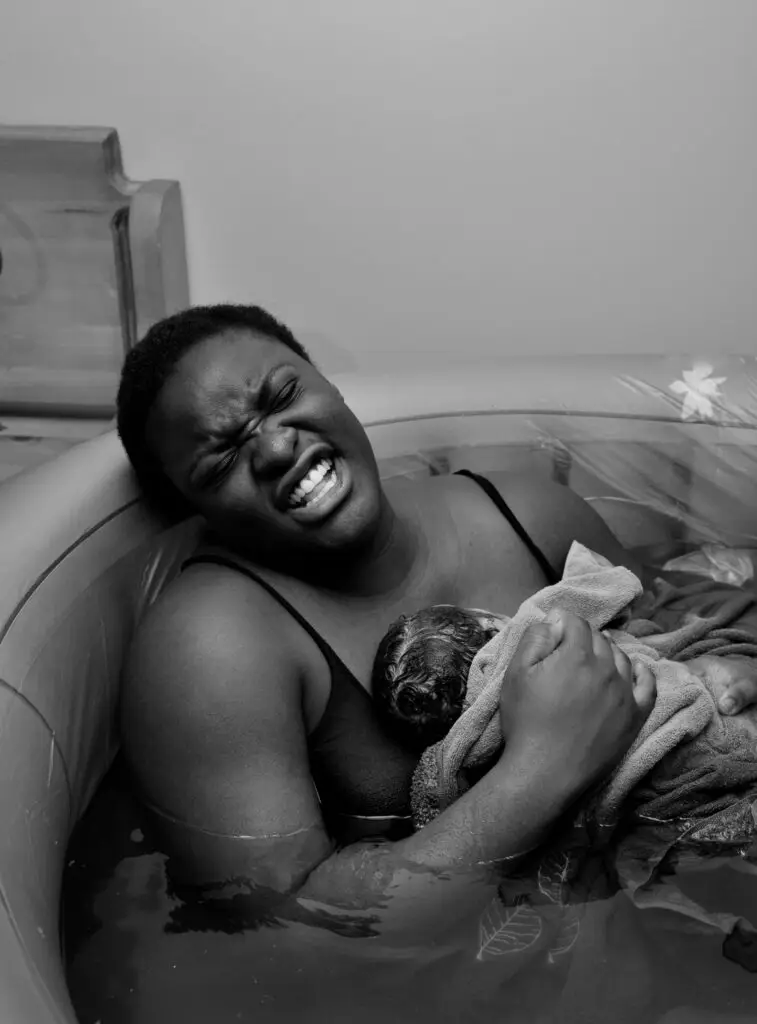 Water birth in tub at birth center